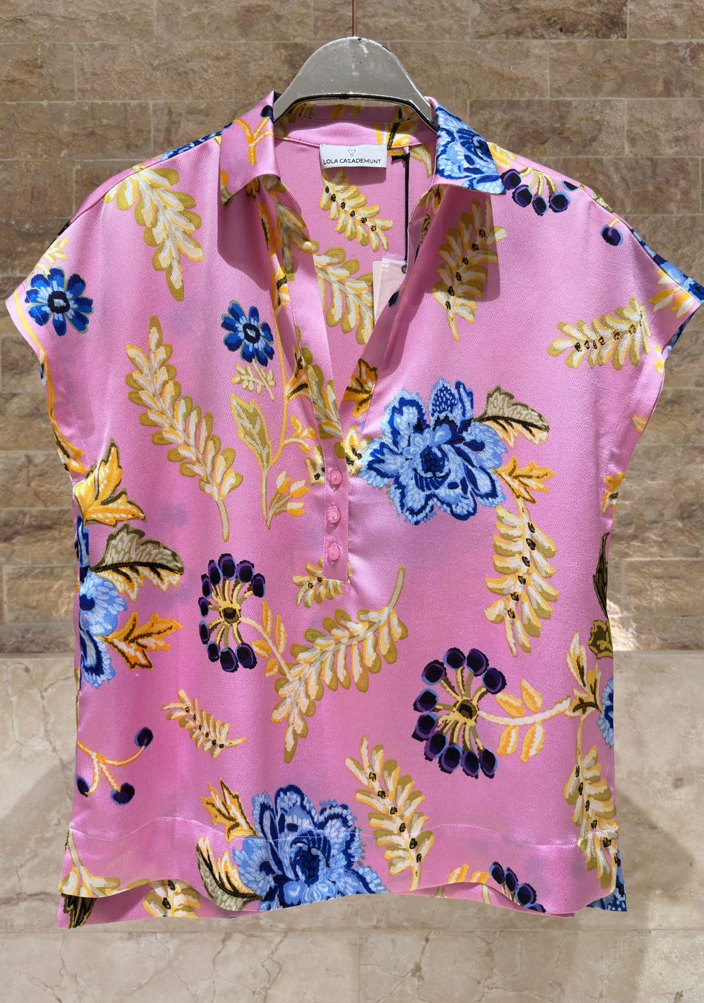 LS2615063 Floral Print Satin Top بلوزة من الساتان بنقشة الزهور - Brown Loft