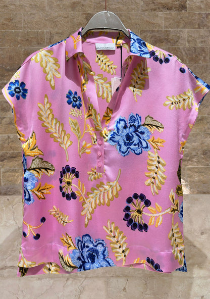 LS2615063 Floral Print Satin Top بلوزة من الساتان بنقشة الزهور - Brown Loft