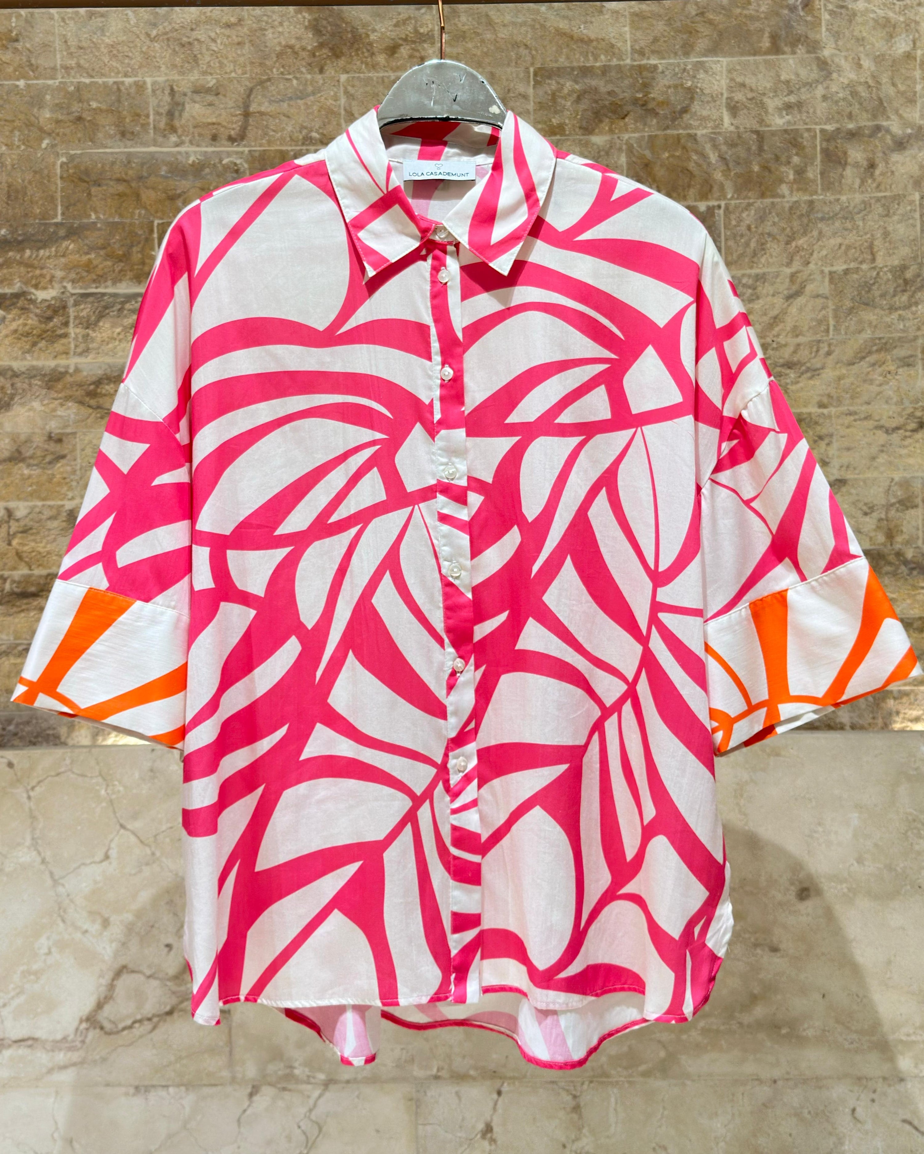 LS2615098 Distinctive Pink Leaf Print Shirt - Brown Loft