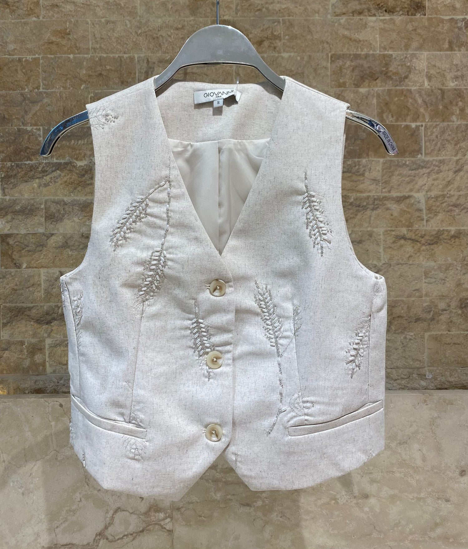 Linen Embroidered Vest Loema