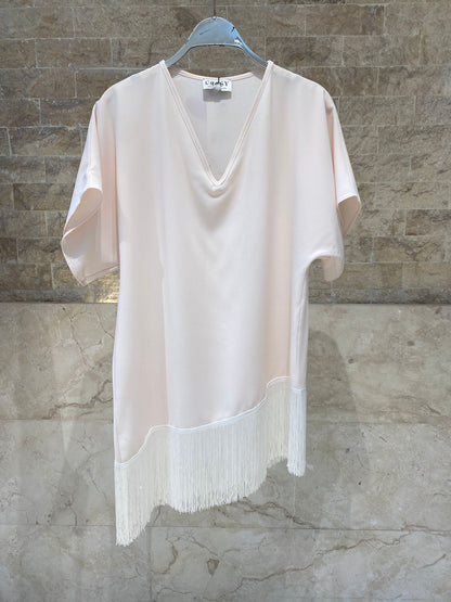 Lucivita Sets Asymmetric Fringe Top and Pants بلوزة وبنطال غير متماثلين مزينين بشراشيب