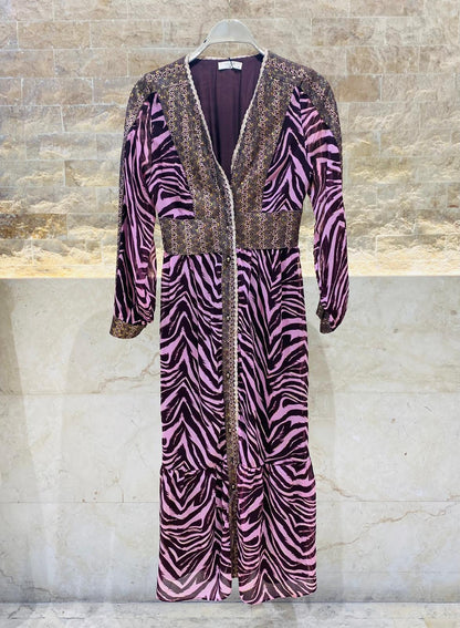 M05V144ROS Printed Chiffon Dress - Brown Loft