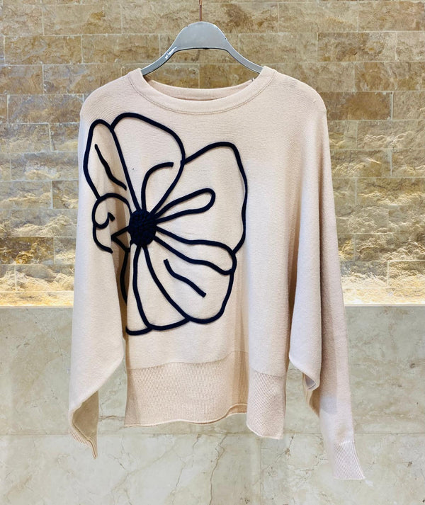 M103K01IVY Flower Embroidery Sweater Top زهرة التطريز سترة الأعلى