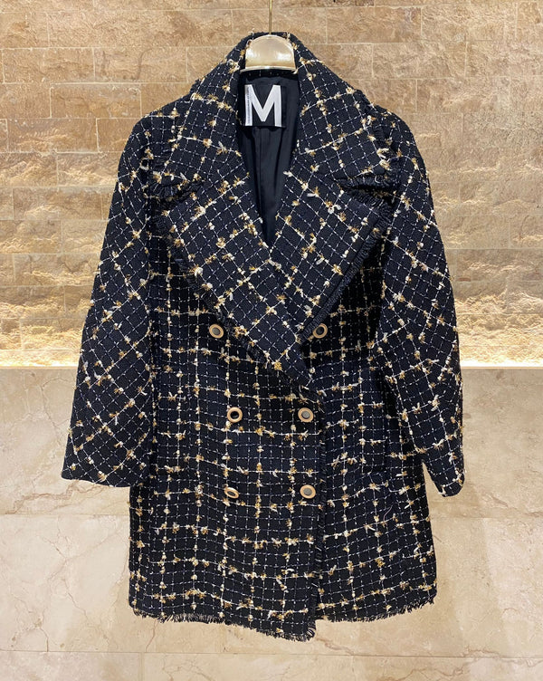 MF2401006 (Oversized Check Shimmery Coat) المتضخم تحقق معطف لامع