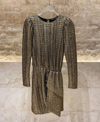 MF2416006 Embellished Embossed Midi Dress - Brown Loft