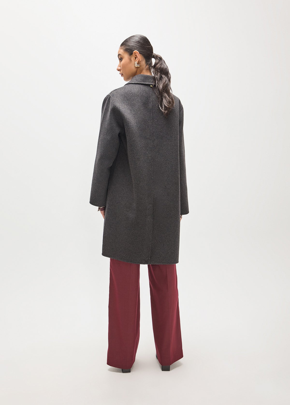 MF2601013 Beaded and Stud Floral Embroidery Mid Length Coat