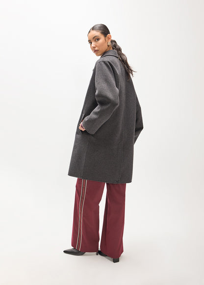 MF2601013 Beaded and Stud Floral Embroidery Mid Length Coat