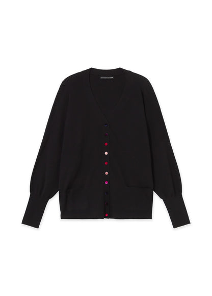 MF2611002 Multicolor Velvet Buttoned Oversized Cardigan
