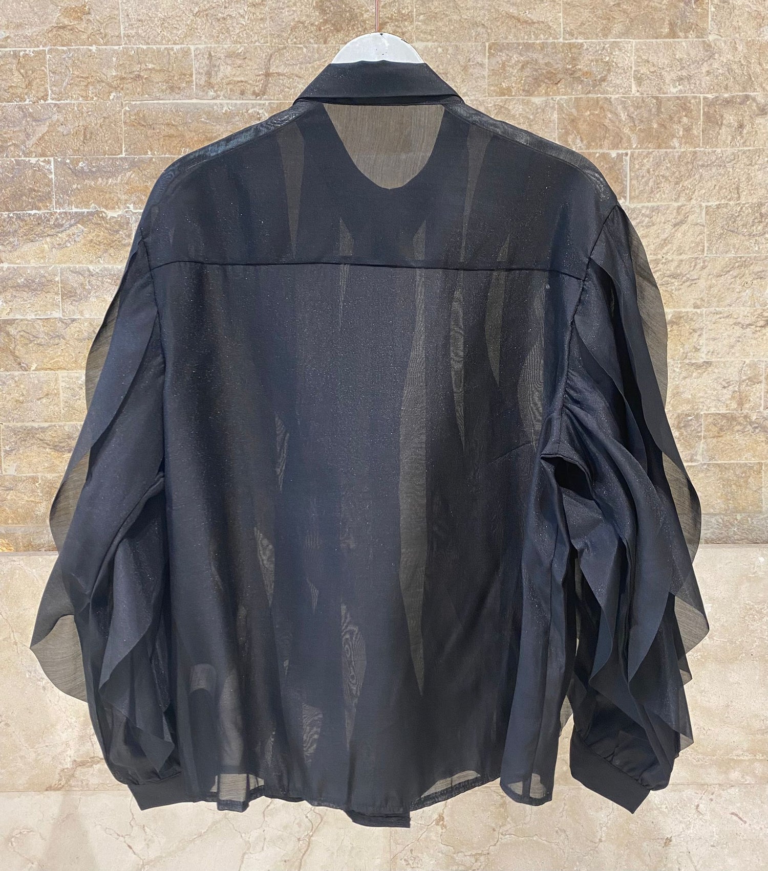 MJ261960 Nero Ruffled Sheer Sculpted Shirt قميص شفاف مكشكش ومنقوش - Brown Loft