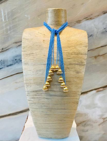 MOD 21 Blue Beaded Tassel Necklace قلادة زرقاء مزينة بشرابة من الخرز - Brown Loft
