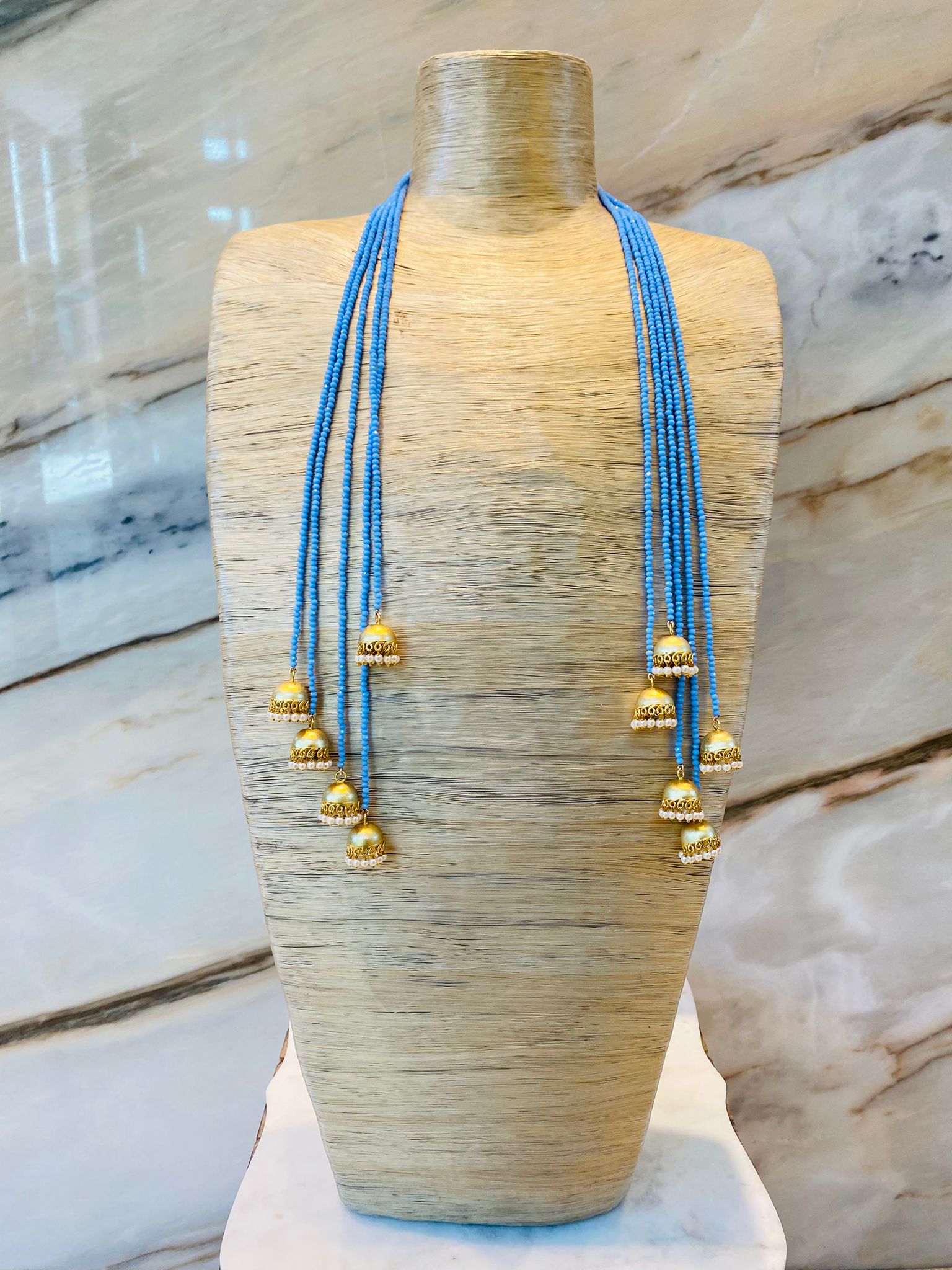 MOD 21 Blue Beaded Tassel Necklace قلادة زرقاء مزينة بشرابة من الخرز - Brown Loft