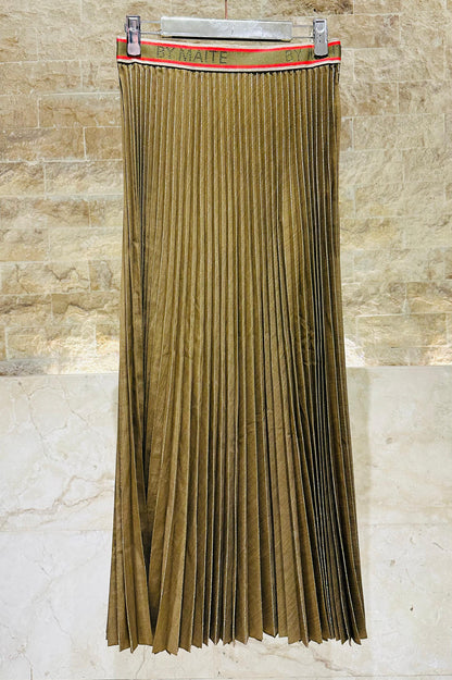 MS2608004 Pleated Midi Skirt تنورة متوسطة الطول مطوية - Brown Loft
