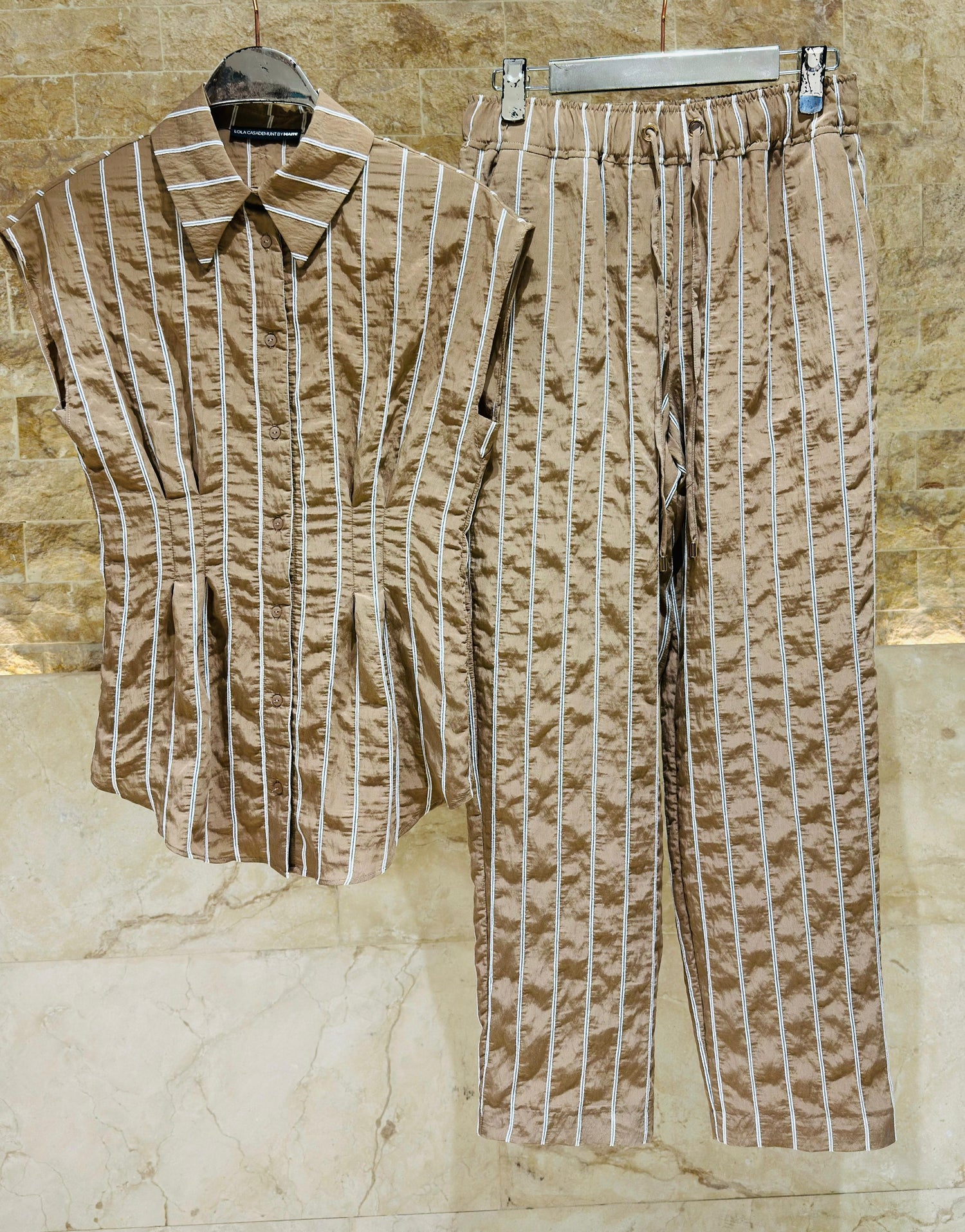 MS2615054/4026 Striped Sleeveless Poplin Top and Pants توب وبنطلون من البوبلين بدون أكمام مخططs - Brown Loft