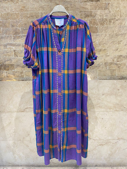 Mae Carreaux Plaid Patterned Long Dress فستان طويل بنقشة مربعات - Brown Loft