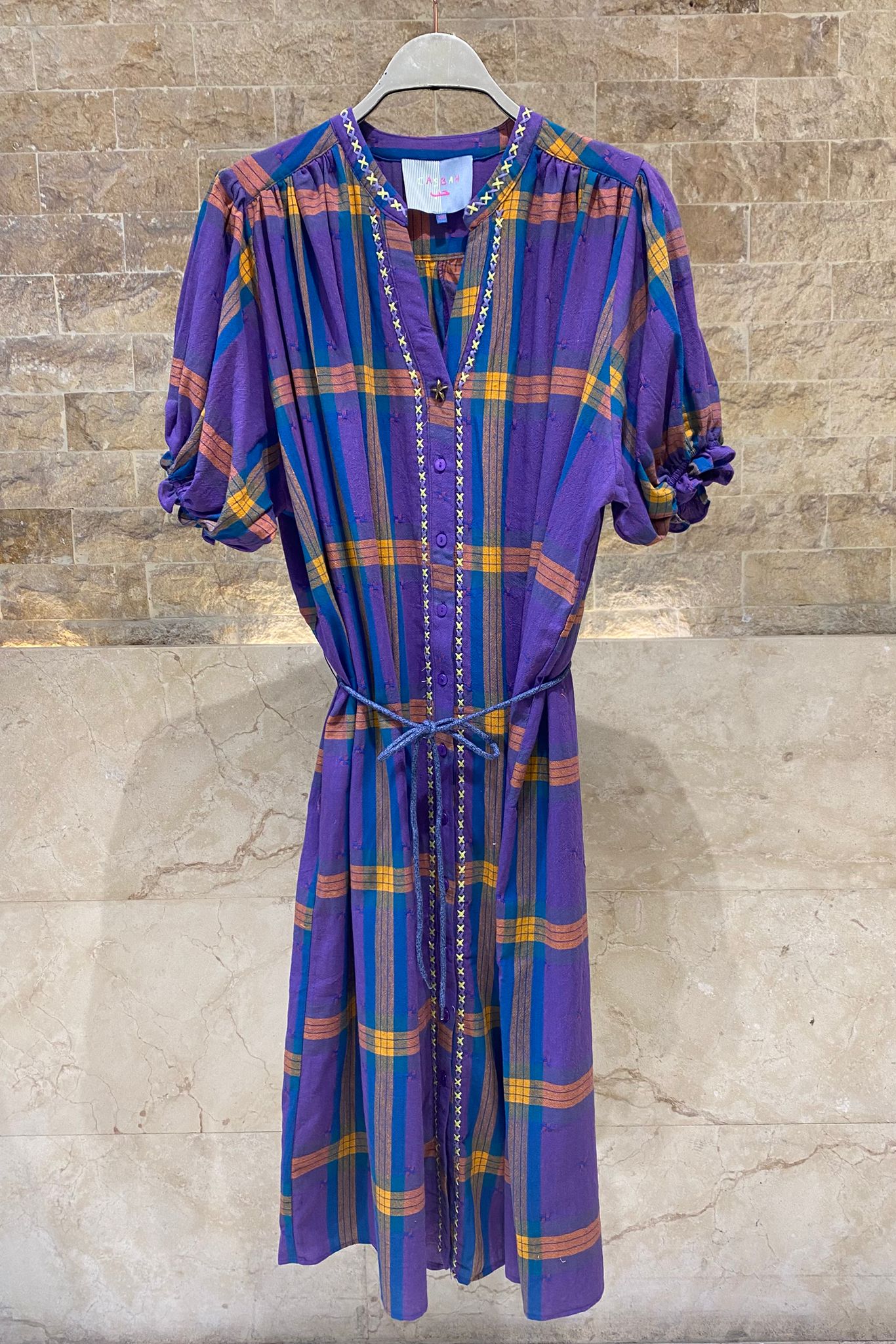 Mae Carreaux Plaid Patterned Long Dress فستان طويل بنقشة مربعات - Brown Loft