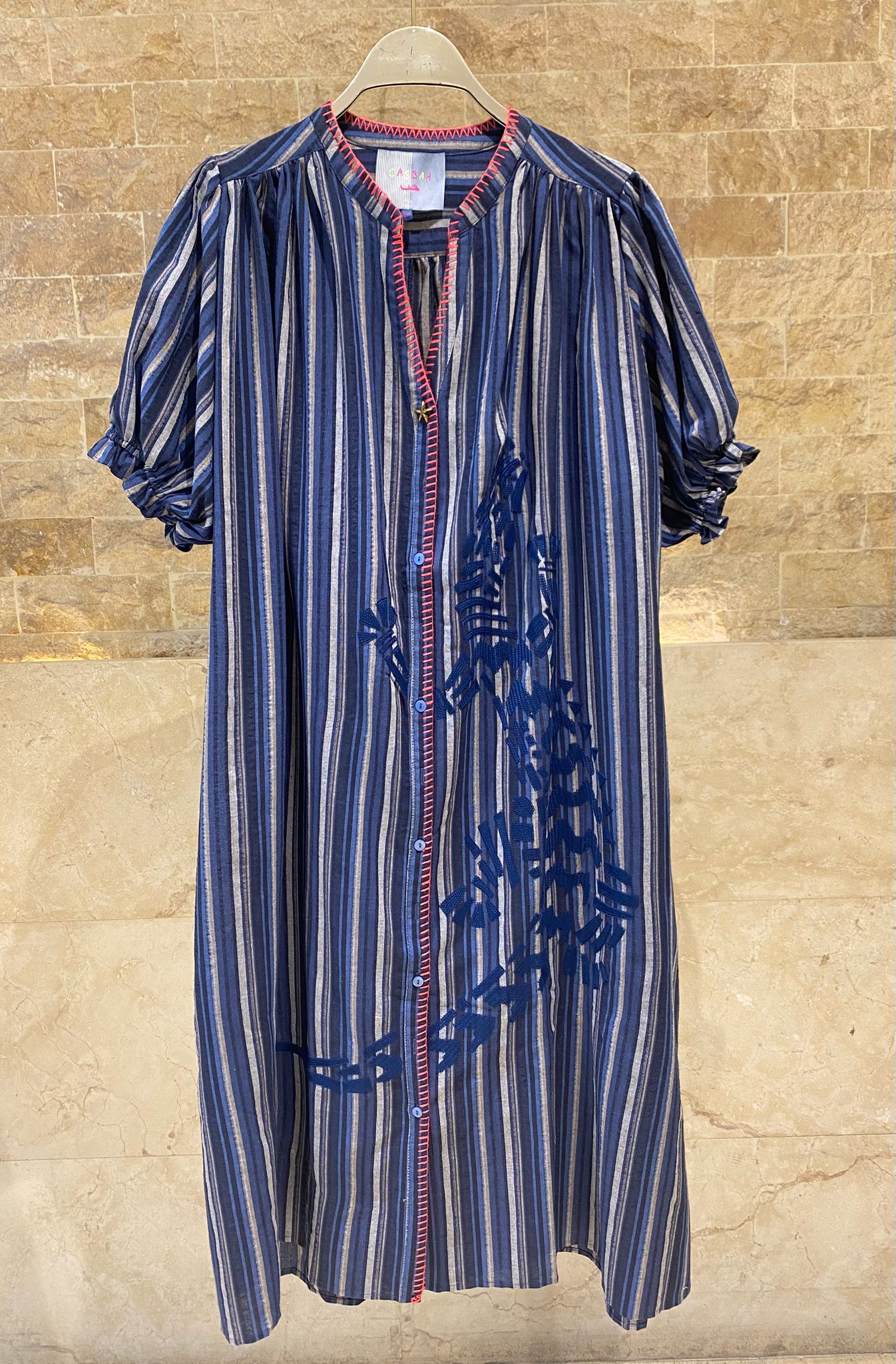 Mae Rayures Embroidered Stripes Long Dress فستان طويل مخطط مطرز - Brown Loft
