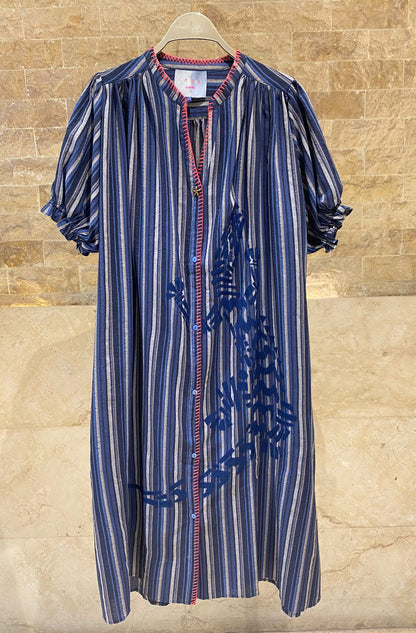 Mae Rayures Embroidered Stripes Long Dress فستان طويل مخطط مطرز - Brown Loft