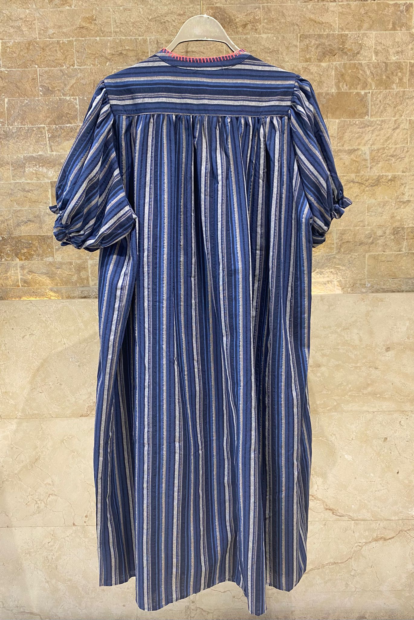 Mae Rayures Embroidered Stripes Long Dress فستان طويل مخطط مطرز - Brown Loft