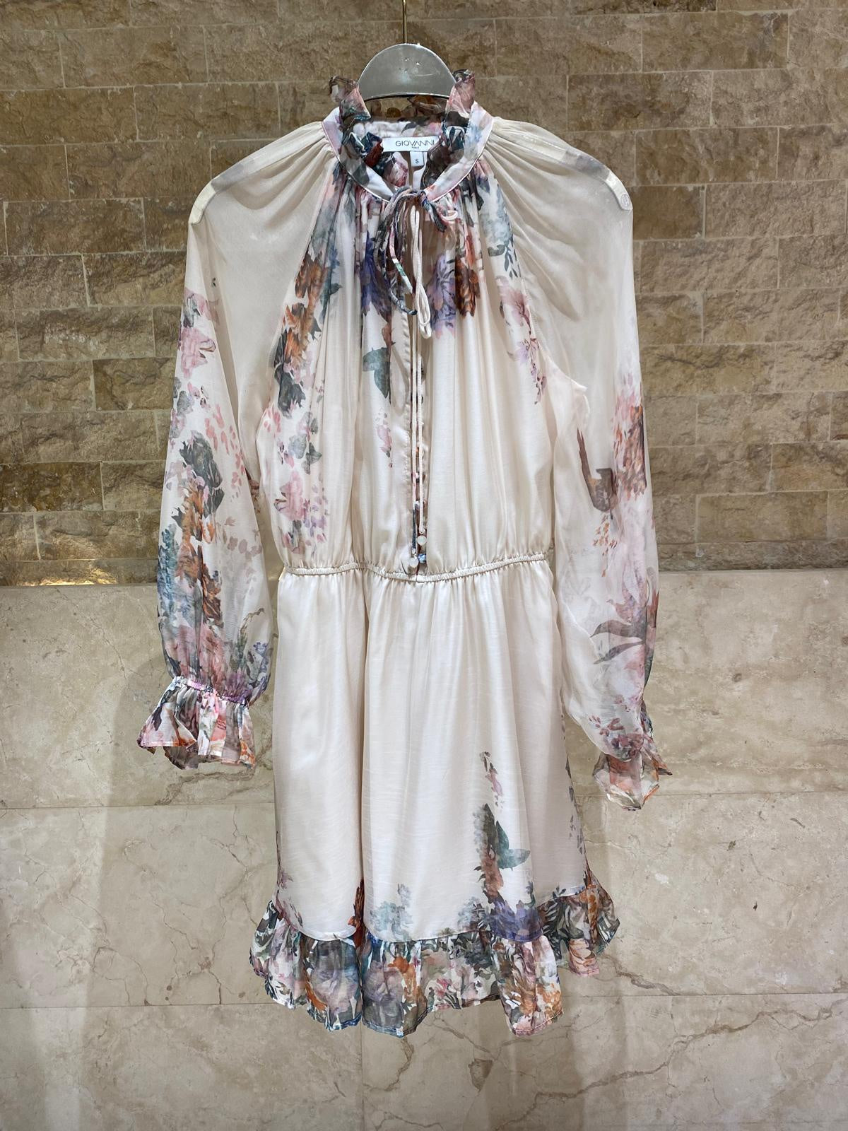 Marly Floral Ruffle Sheer Mini Dress - Brown Loft