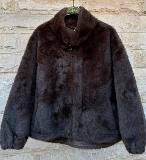 Melia سترة من الفرو الصناعي بسحاب وياقة عالية