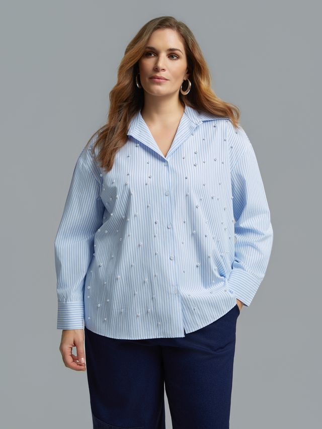 Pearl Detail Striped Shirt 8604.3019