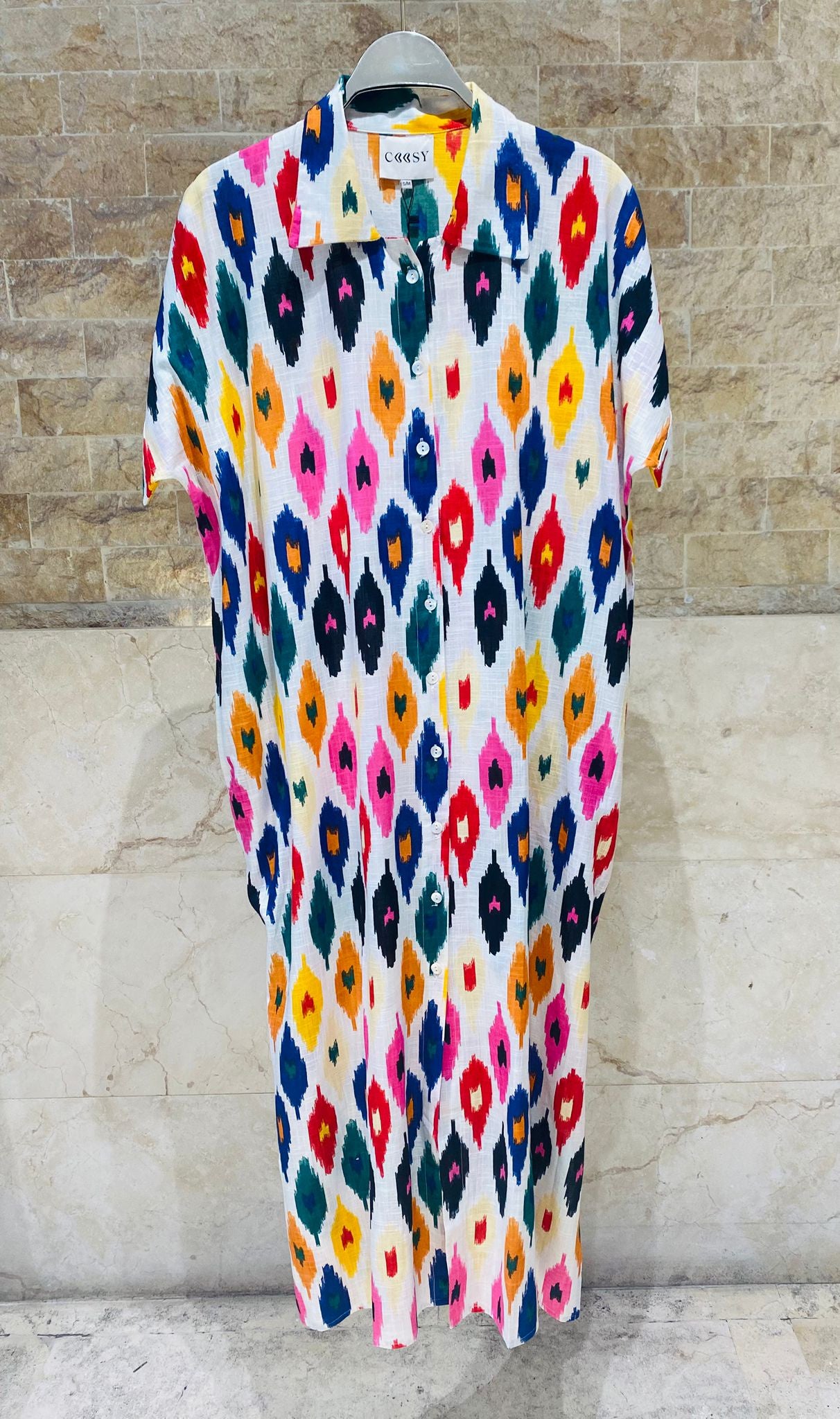 Naiara Kaftan  Multicolored Geometric Ikat Print Kaftan قفطان مطبوع بنقوش إيكات هندسية متعددة الألوان