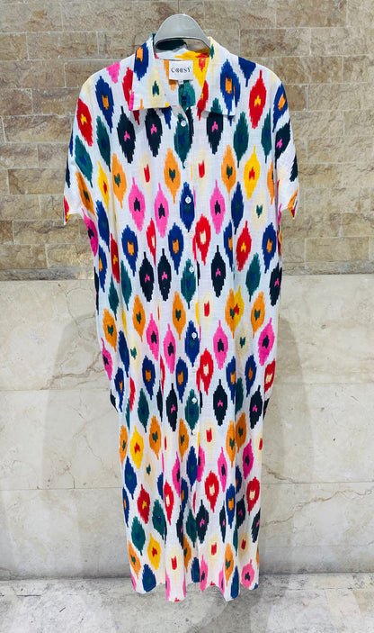 Naiara Kaftan  Multicolored Geometric Ikat Print Kaftan قفطان مطبوع بنقوش إيكات هندسية متعددة الألوان