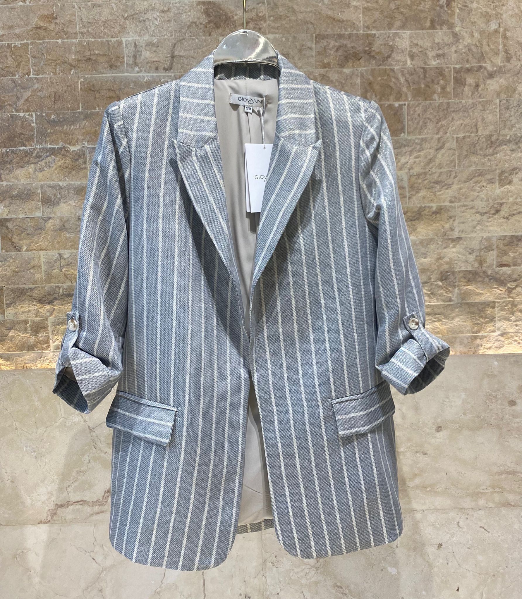 Nancy Pinstripe Open Jacket سترة مفتوحة مخططة - Brown Loft