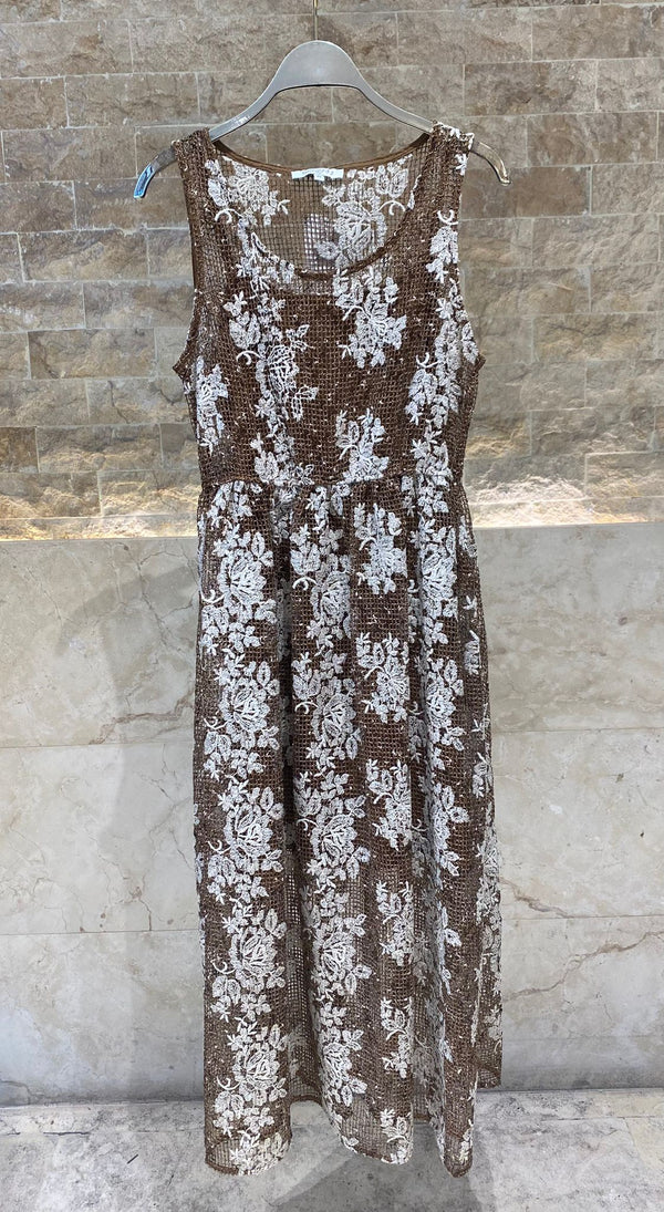 Orelia Fishnet  Floral Sleeveless Long Dress فستان طويل بدون أكمام بنقشة زهور شبكية