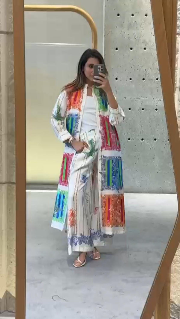 33652  Wide Leg Tropical Prints Pant بنطال واسع الساقين بنقوش استوائية