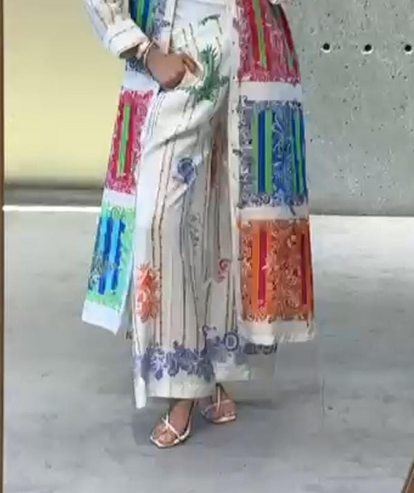 33652  Wide Leg Tropical Prints Pant بنطال واسع الساقين بنقوش استوائية