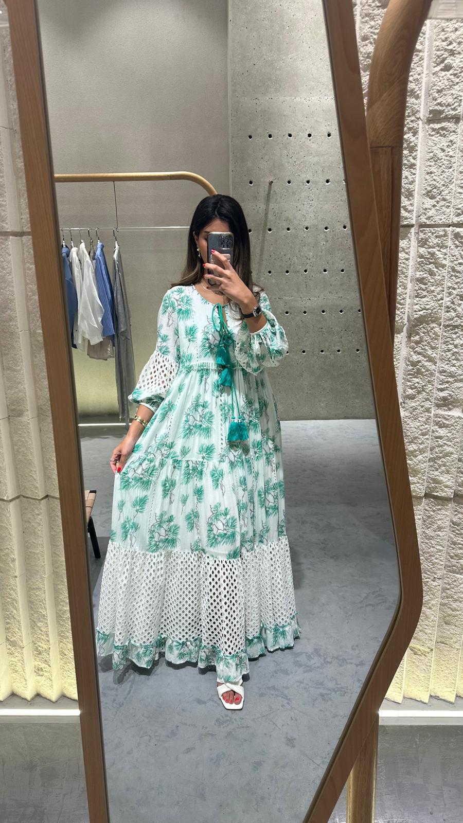 Long Tiered Kaftan Dress - AWS2-693 - Brown Loft