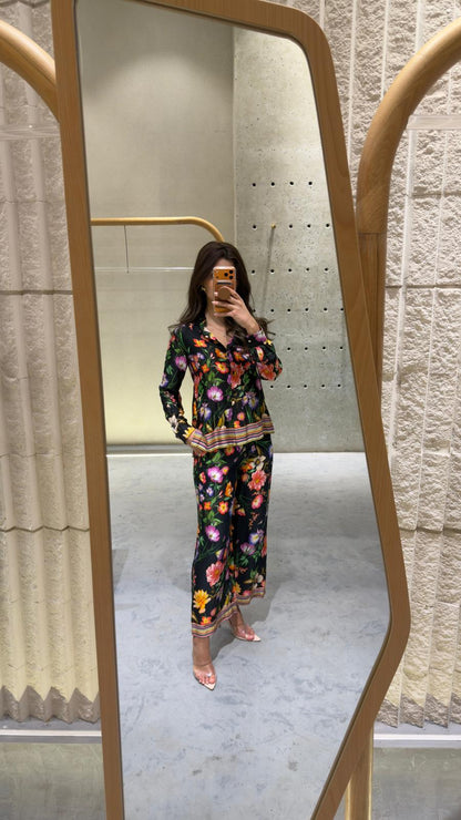 32856/32853 Floral Print Shirt and Pants Set - Brown Loft