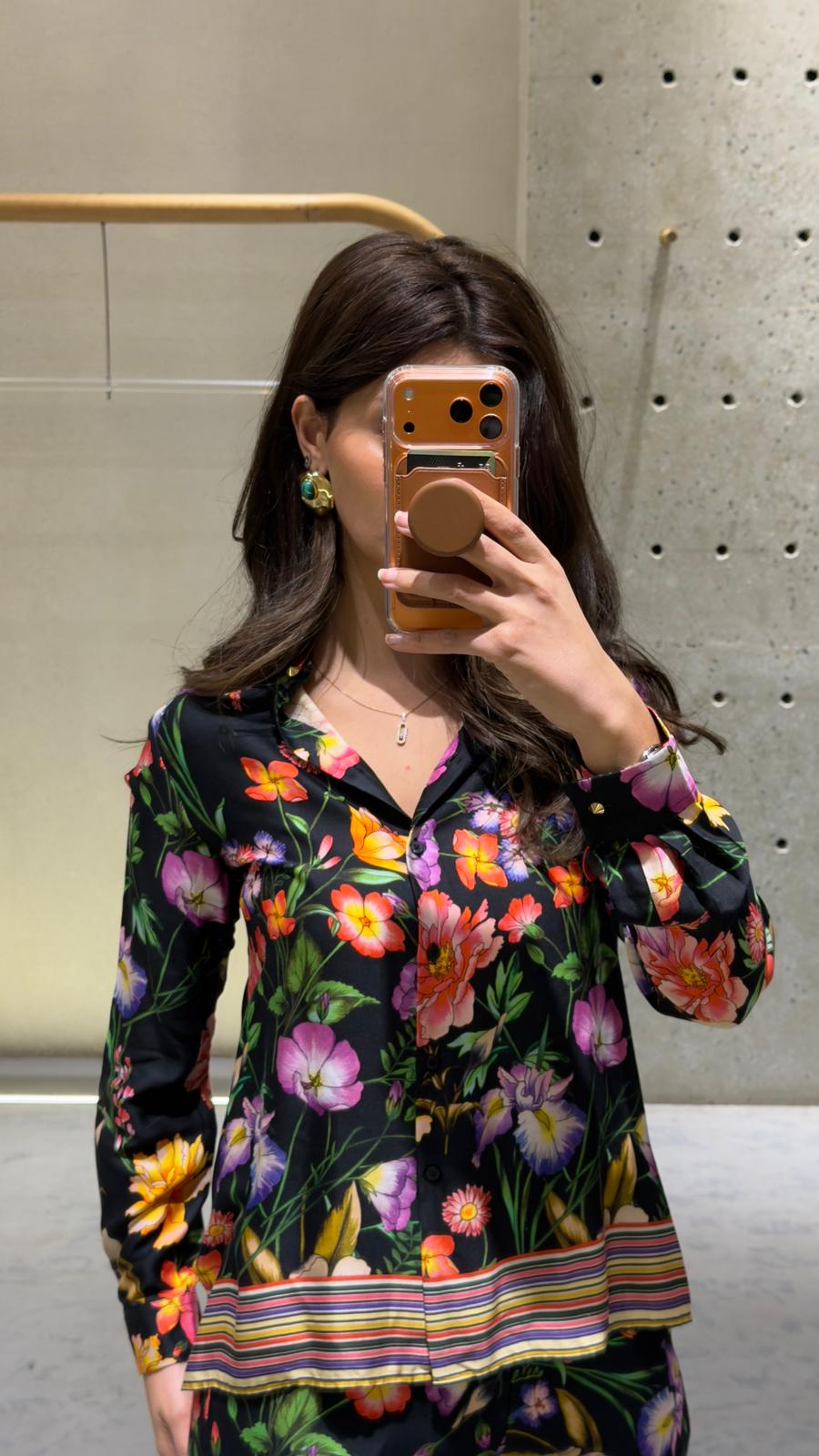 32856/32853 Floral Print Shirt and Pants Set - Brown Loft