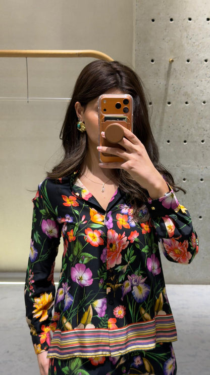 32856/32853 Floral Print Shirt and Pants Set - Brown Loft