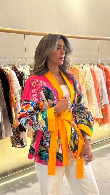 67995 Paradise Printed Belted Kimono كيمونو بحزام مطبوع عليه نقشة الجنة