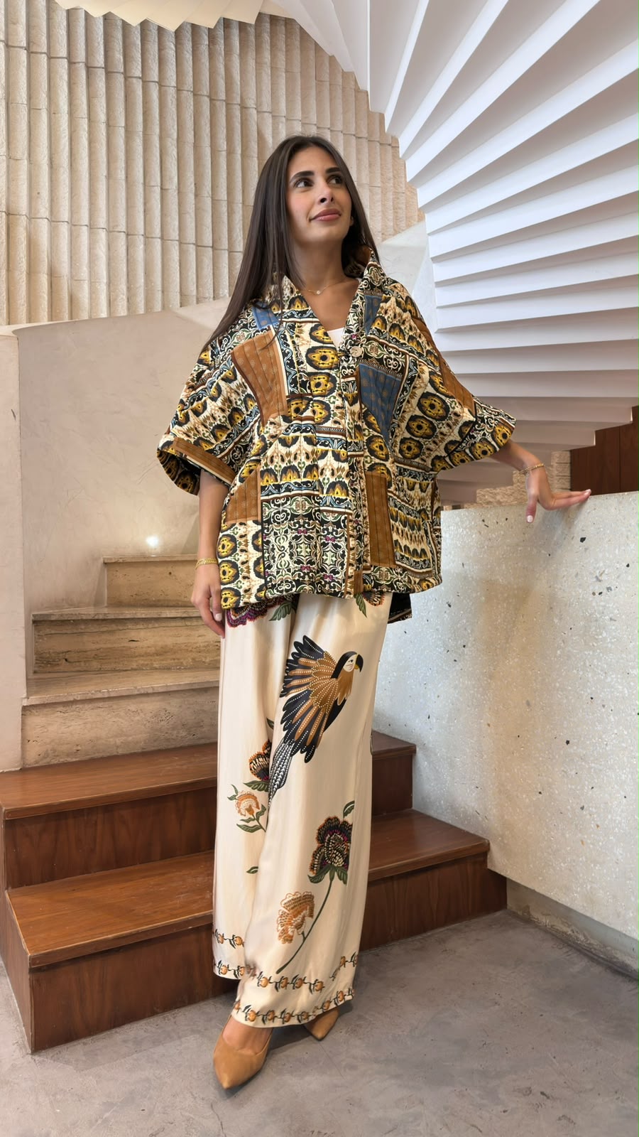 KD9982 Quilted Matelasse Multicolor Printed Cardigan