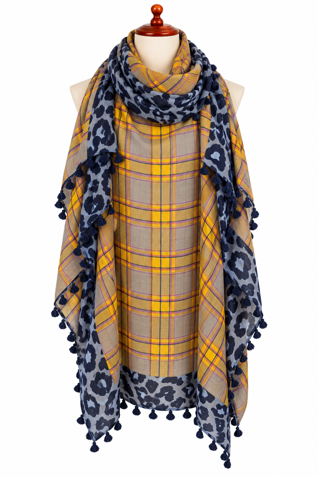 C21983 Square Check Animal Border Scarf