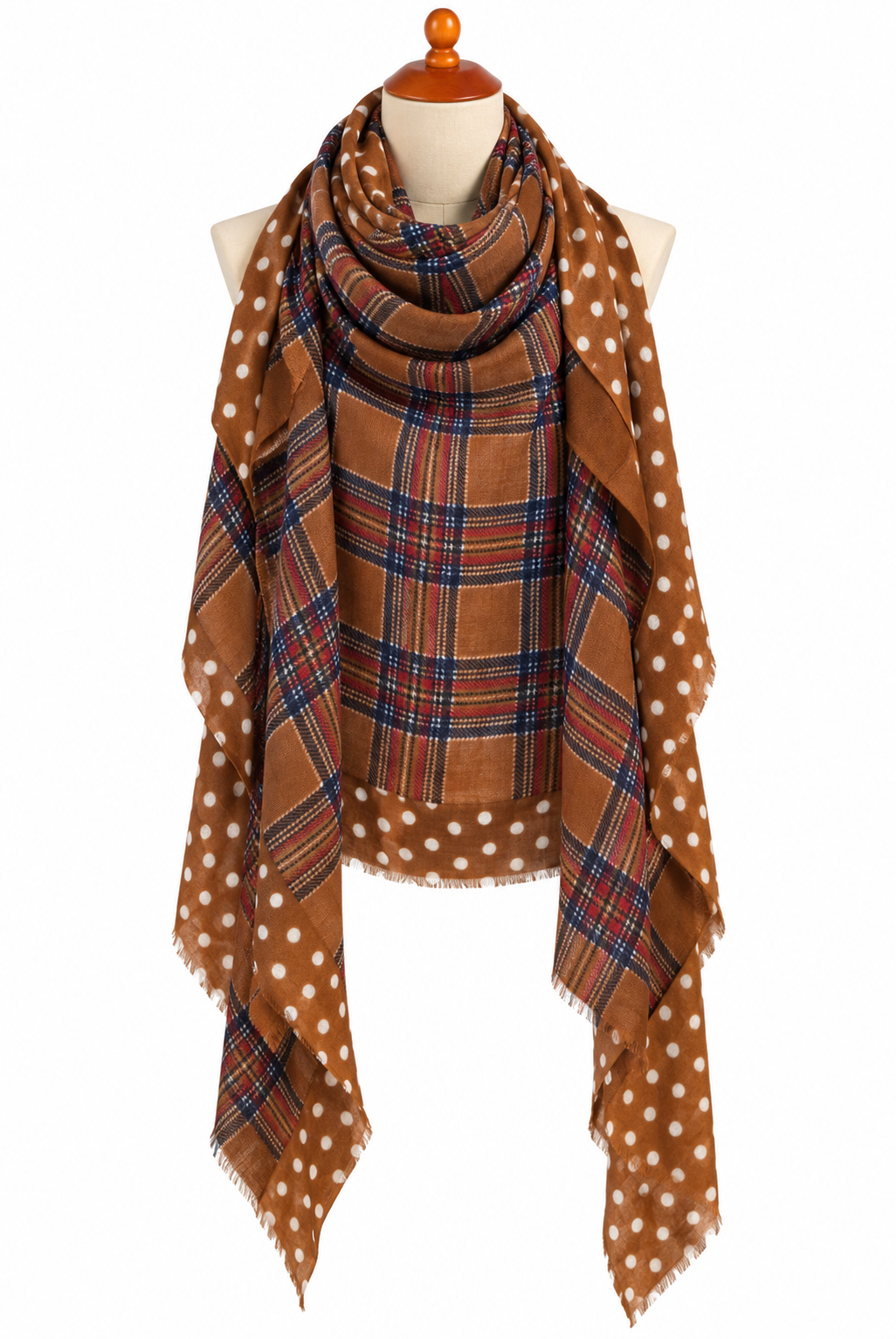 C211049 Tartan Check Dot Border Scarf