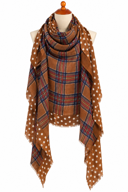 C211049 Tartan Check Dot Border Scarf