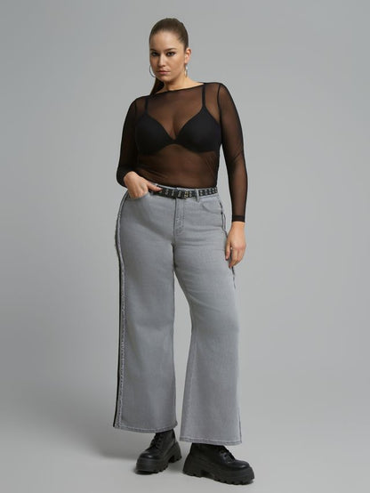 Sheer Mesh Long Sleeve Top 8601.1076