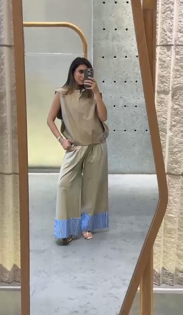 33419 Wide Leg Pleated Culottes Pant بنطال كولوتس واسع الأرجل ومكسر