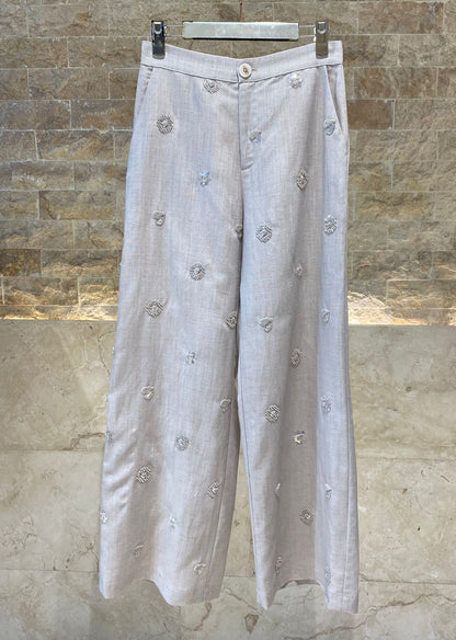 Sola Linen Sequins Pants بنطال من الكتان مزين بالترتر - Brown Loft