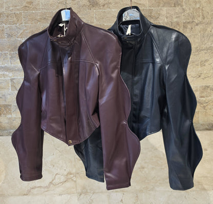 T2215 Faux Leather Cropped Jacket