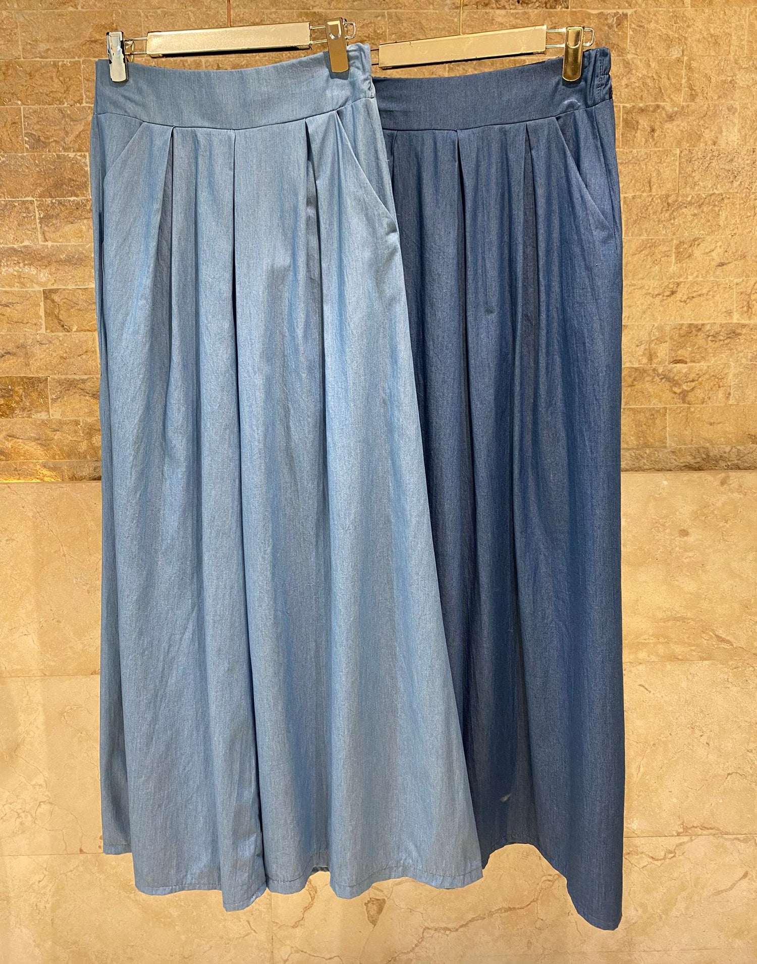 TDM17526 Wide Leg Pleated Skirt Pants - Brown Loft