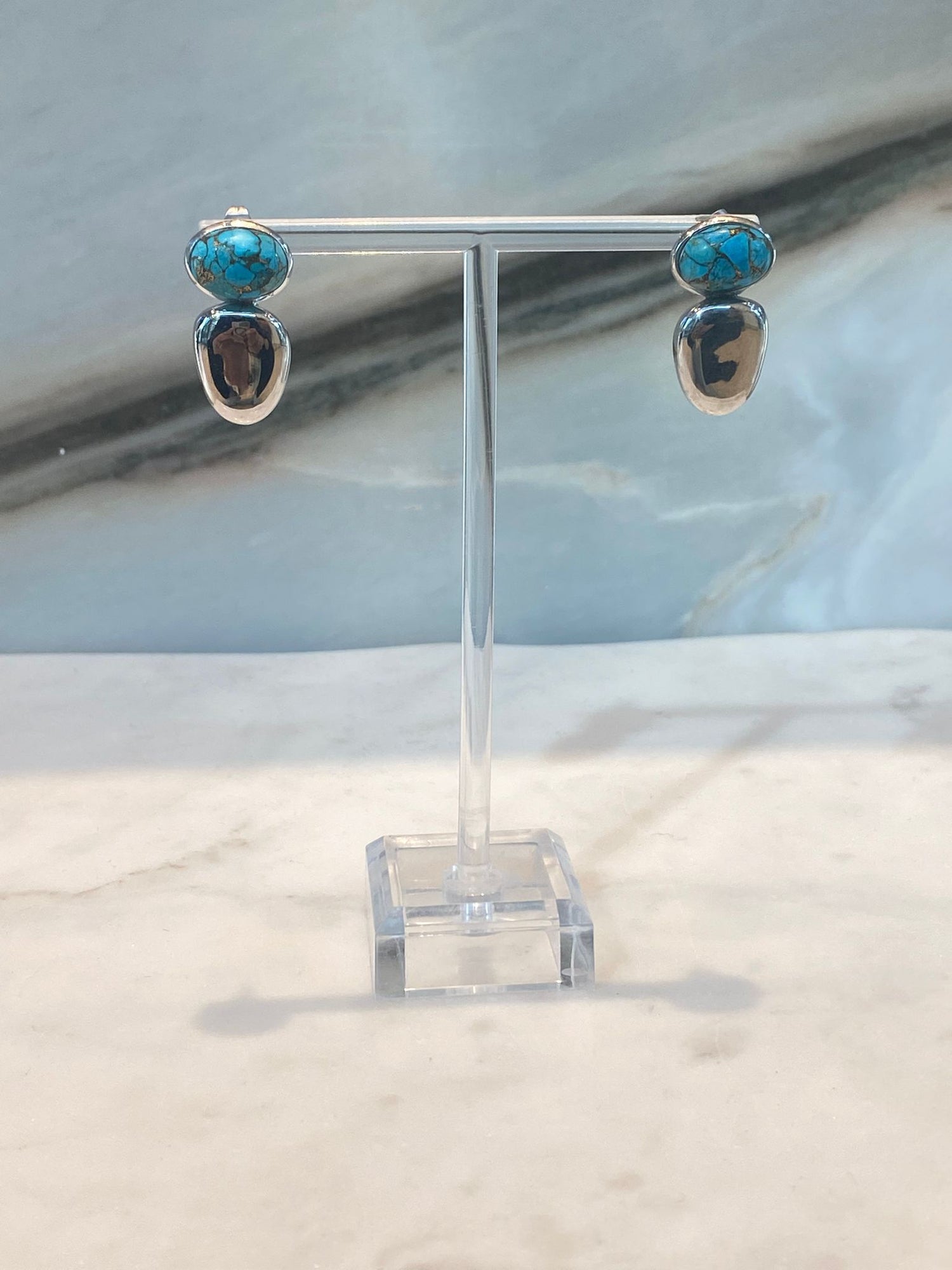 Tyra Turq Turquoise Oval Stone Earrings - Brown Loft