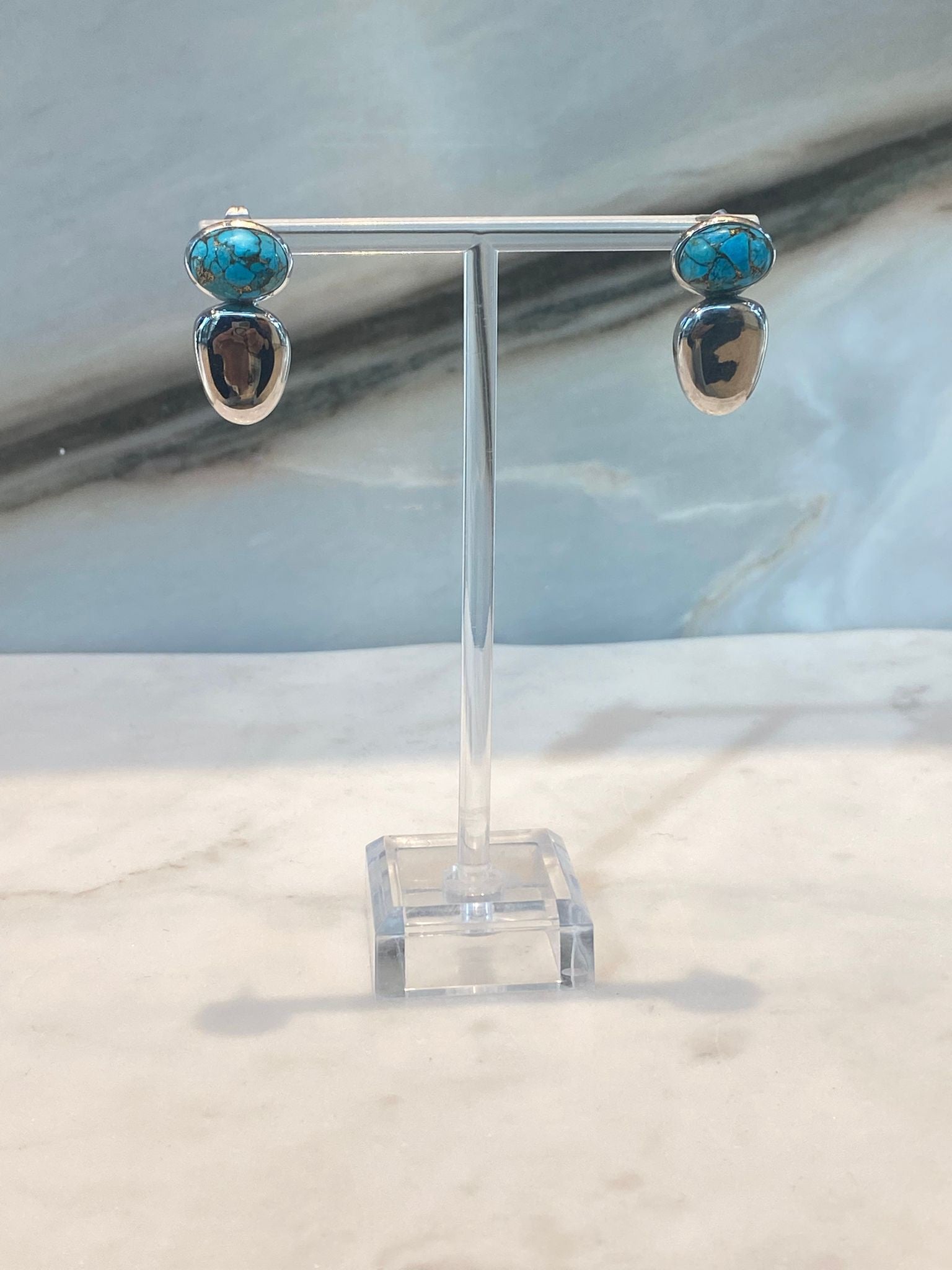Tyra Turq Turquoise Oval Stone Earrings - Brown Loft