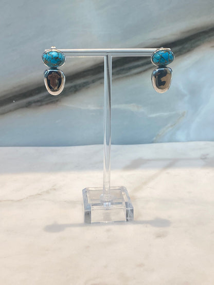 Tyra Turq Turquoise Oval Stone Earrings - Brown Loft