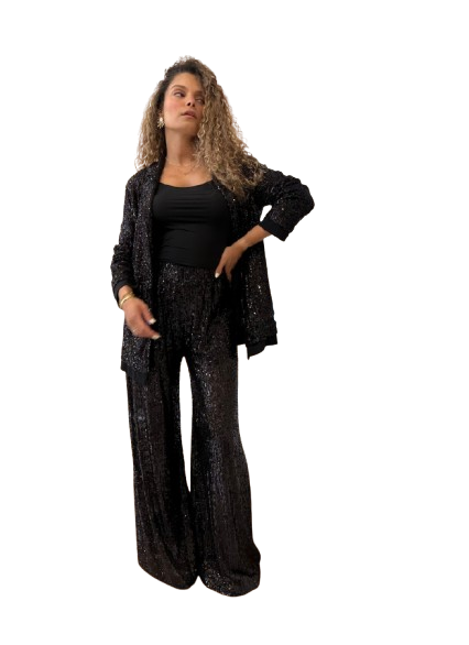 Sequins Wide Leg Pants  بنطال واسع الساق مزين بالترتر