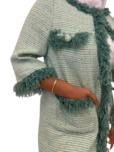 Knitted Feather Long Coat - 4SB/TD5/G751 - Brown Loft